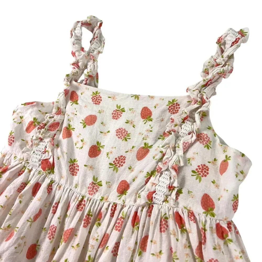 Joie Girls Sundress Size 8 White Raspberry Floral Ruffle Strap Cotton Dress Cute